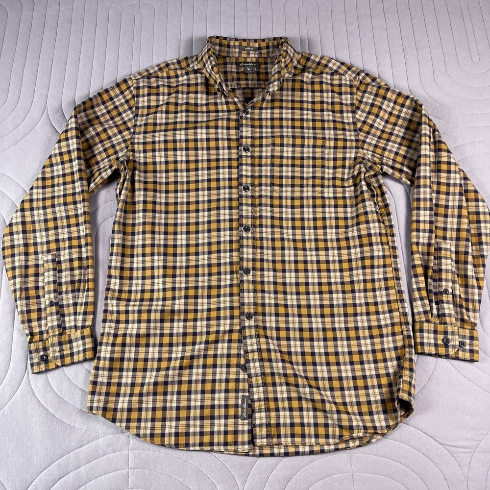 Eddie Bauer Men's Classic Fit Flannel Shirt Size TL Tall Large Mustard Plaid